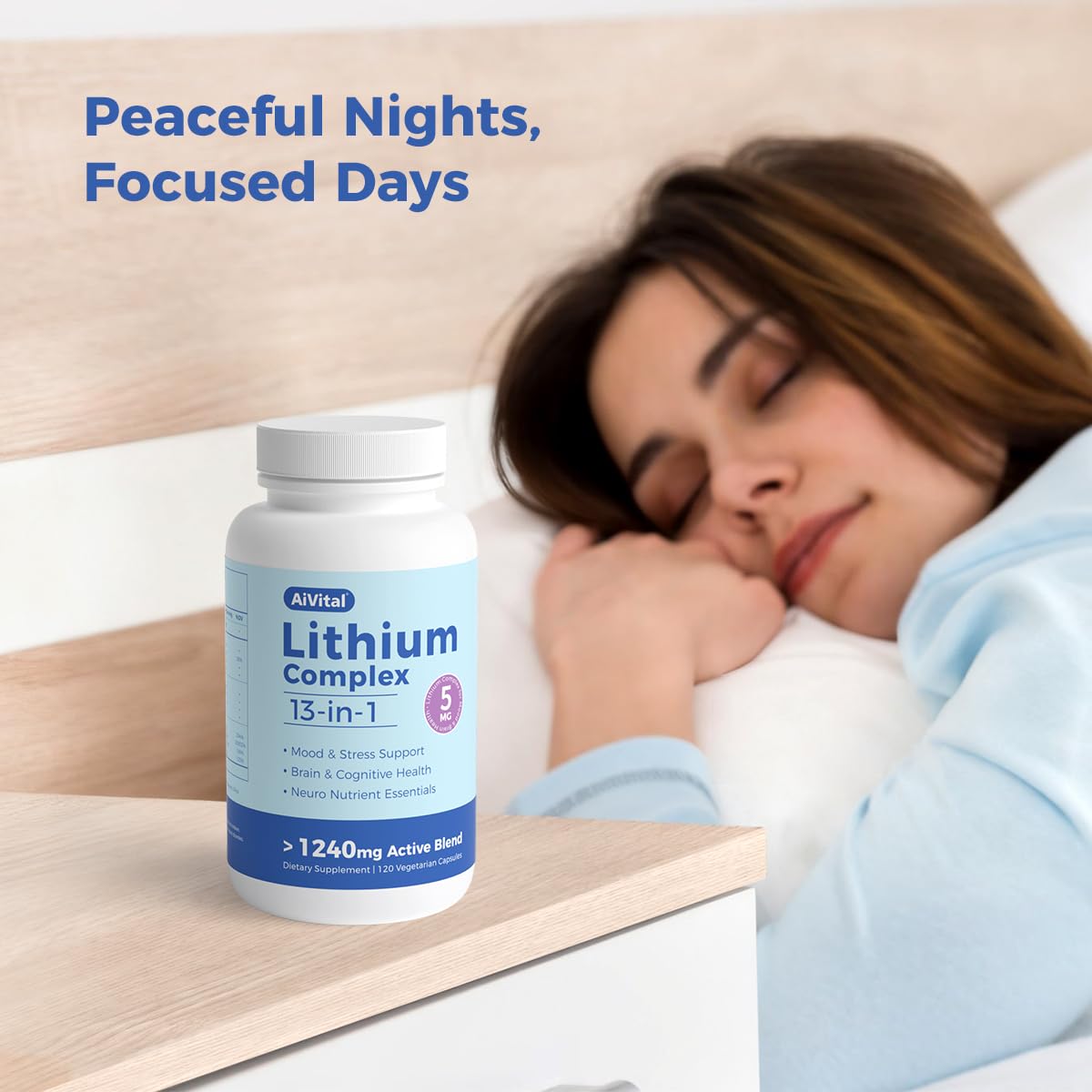 AiVital™ Lithium Orotate 5mg, 13-in-1 Lithium Supplement with Magnesium Glycinate, L-theanine & DHA for Daily Balance, Focus & Clarity, Low-Dose Formula, Non-GMO, Gluten Free, Vegan, 120 Capsules - dailyvitalstore