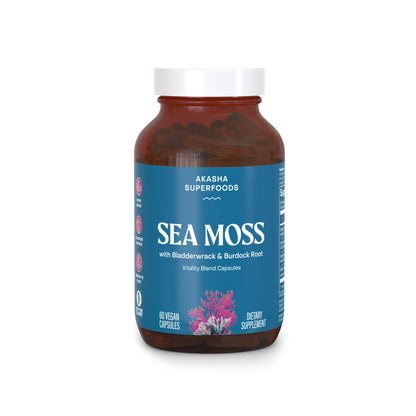Akasha Superfoods Sea Moss Capsules, Organic Irish Moss with Bladderwrack Root, Burdock Root, and BioPerine, Skin, Thyroid, Digestion & Immunity Support for Women & Men, Gluten Free, Vegan, 60 Count - dailyvitalstore