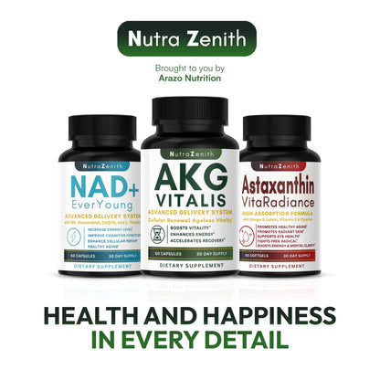 AKG Anti-Aging & Energy Boost Supplement with Vitamin B6, Vitamin C & L-Arginine – 60 Capsules for Youthful Skin, Cellular Renewal & Vitality Support - dailyvitalstore