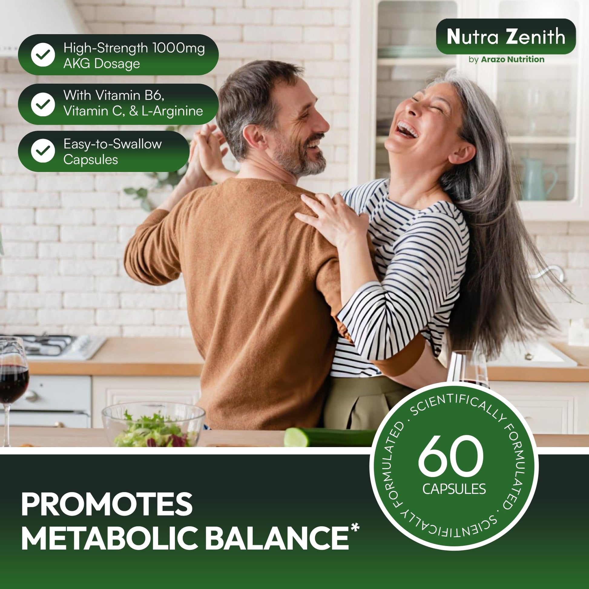 AKG Anti-Aging & Energy Boost Supplement with Vitamin B6, Vitamin C & L-Arginine – 60 Capsules for Youthful Skin, Cellular Renewal & Vitality Support - dailyvitalstore