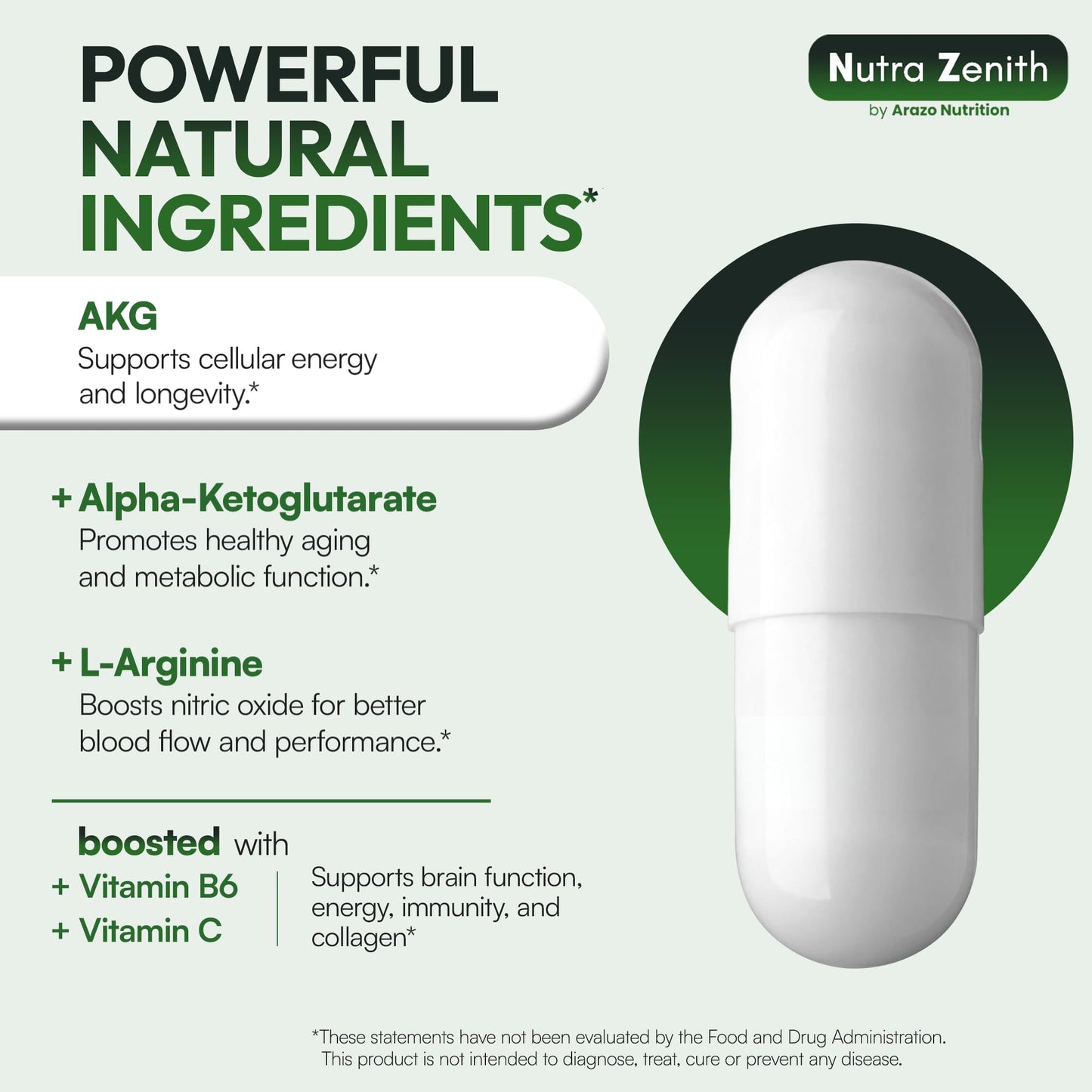 AKG Anti-Aging & Energy Boost Supplement with Vitamin B6, Vitamin C & L-Arginine – 60 Capsules for Youthful Skin, Cellular Renewal & Vitality Support - dailyvitalstore