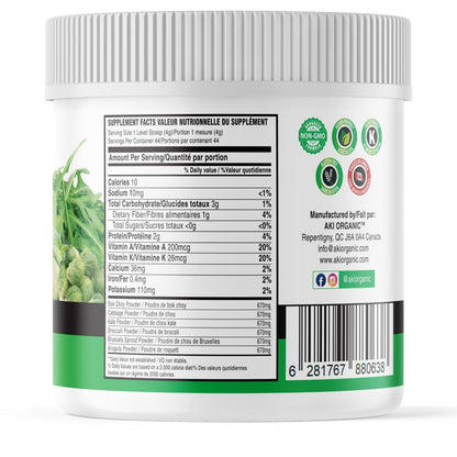AKI Cruciferous Superfood Green Mix Powder - Made from Kale, Broccoli, Brussels Sprouts, Cabbage - Packed with Essential Phytonutrients & Vitamins ((5.3oz/150g)) - dailyvitalstore