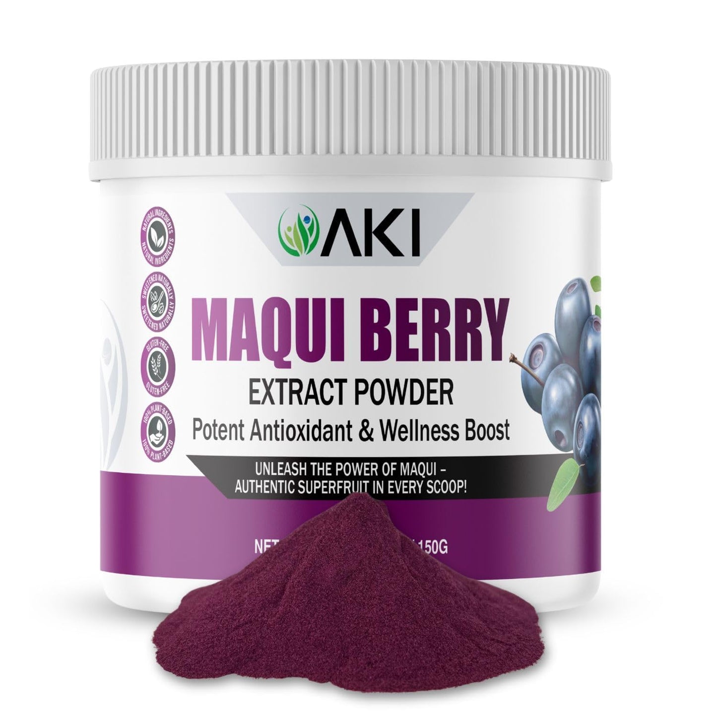 AKI Maqui Berry Extract Powder – Wild Harvested from Patagonia, High in Anthocyanins & Polyphenols, Freeze-Dried Superfruit for Smoothies, Non-GMO, Vegan, 150g/ 5.3 oz - dailyvitalstore