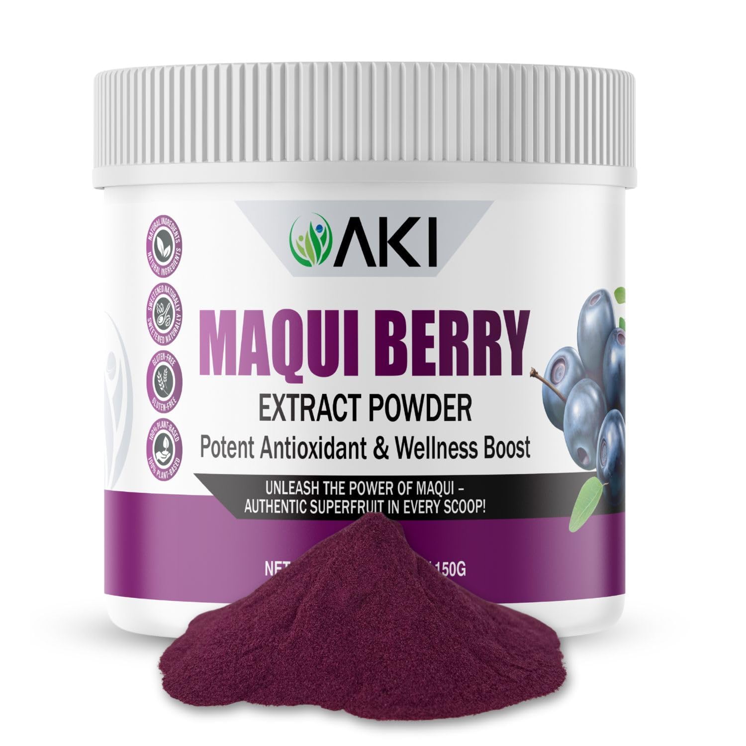 AKI Maqui Berry Extract Powder – Wild Harvested from Patagonia, High in Anthocyanins & Polyphenols, Freeze-Dried Superfruit for Smoothies, Non-GMO, Vegan, 150g/ 5.3 oz - dailyvitalstore