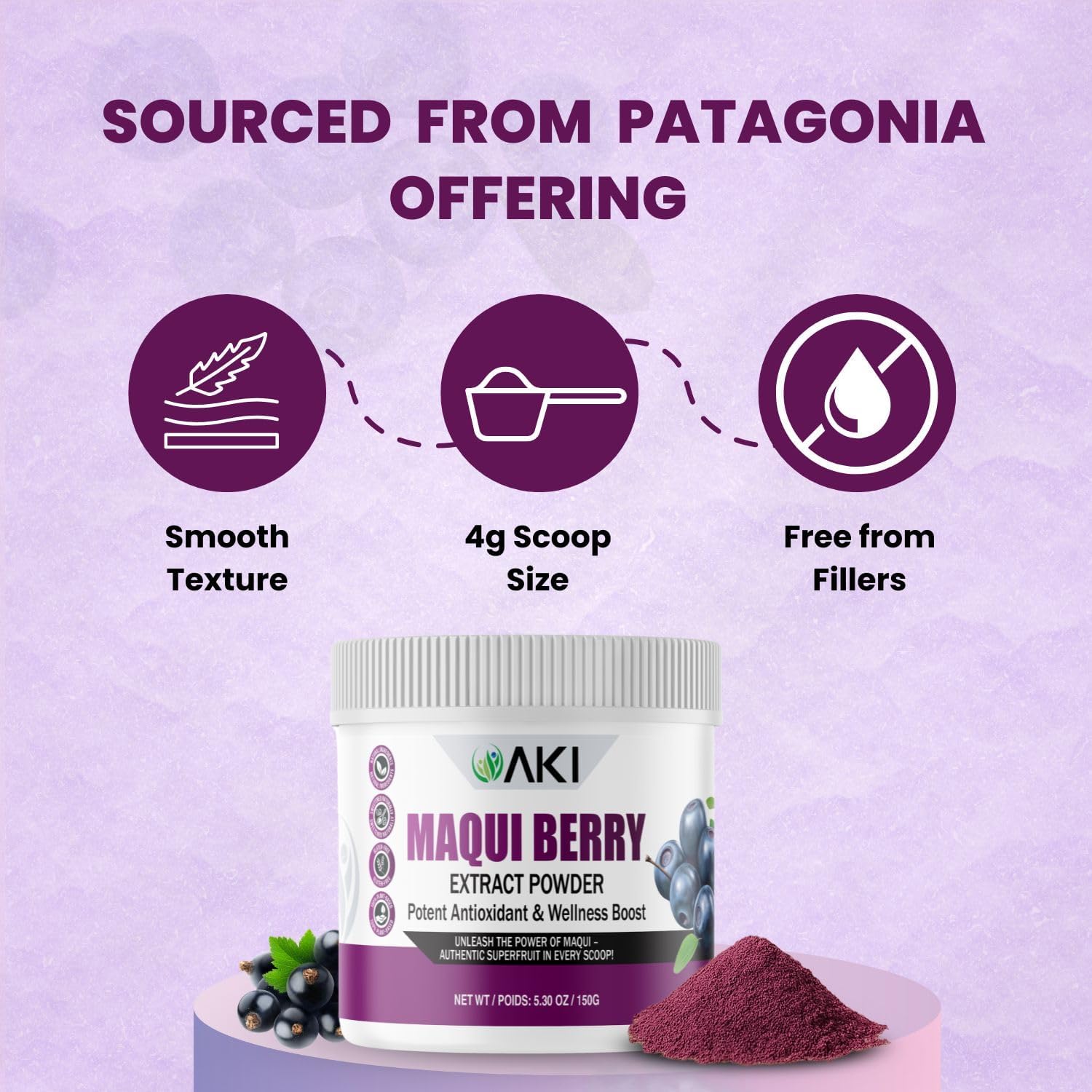 AKI Maqui Berry Extract Powder – Wild Harvested from Patagonia, High in Anthocyanins & Polyphenols, Freeze-Dried Superfruit for Smoothies, Non-GMO, Vegan, 150g/ 5.3 oz - dailyvitalstore