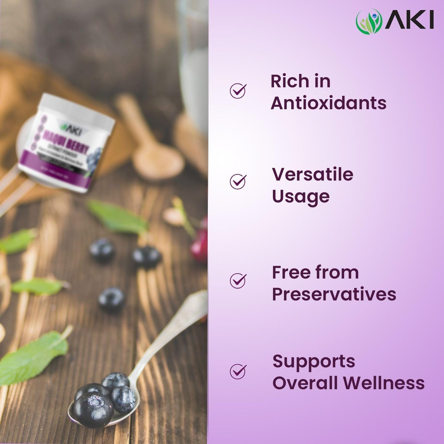 AKI Maqui Berry Extract Powder – Wild Harvested from Patagonia, High in Anthocyanins & Polyphenols, Freeze-Dried Superfruit for Smoothies, Non-GMO, Vegan, 150g/ 5.3 oz - dailyvitalstore