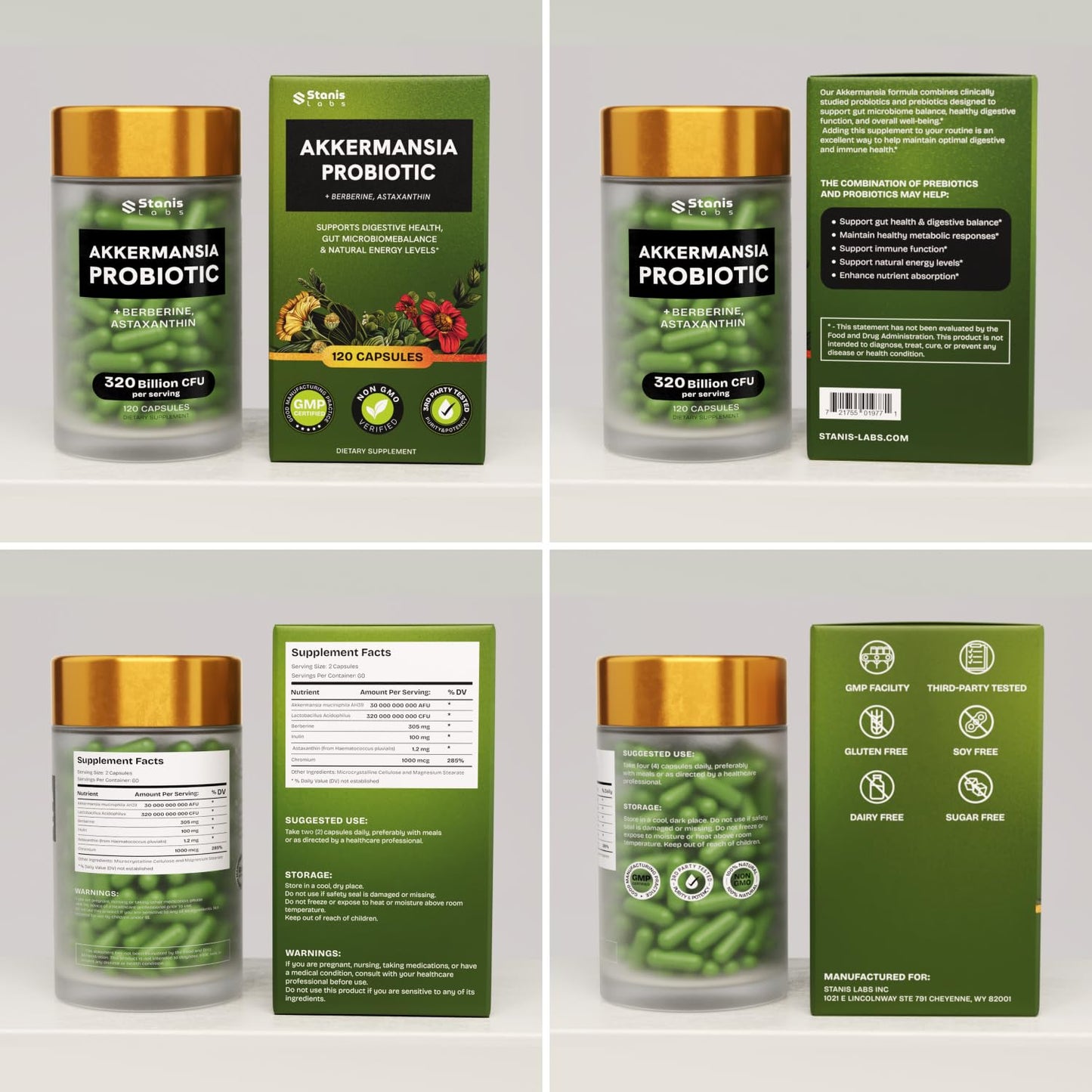 Akkermansia Muciniphila Probiotics 320 Billion CFU| Probiotic and Prebiotic | Akkermansia Probiotics for gut health | Inulin Prebiotic Fiber Capsules Astaxanthin & Berberine & Chromium | 120 capsules - dailyvitalstore