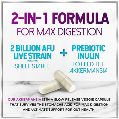 Akkermansia Probiotic - 2 Billion AFU per Serving - Best Strain Production Support with Prebiotic Fiber for Natural Digestive & Gut Health - dailyvitalstore