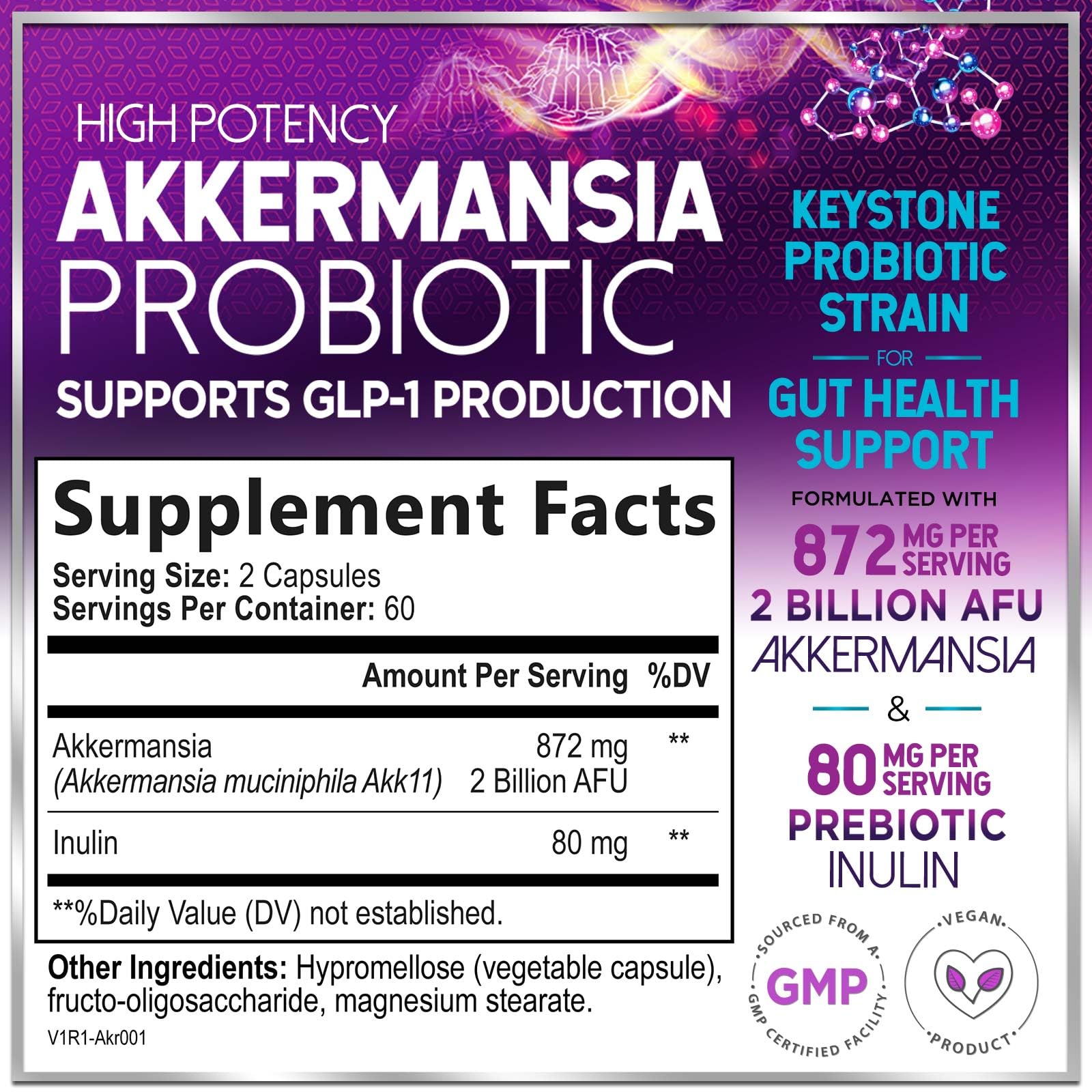 Akkermansia Probiotic - 2 Billion AFU per Serving - Best Strain Production Support with Prebiotic Fiber for Natural Digestive & Gut Health - dailyvitalstore