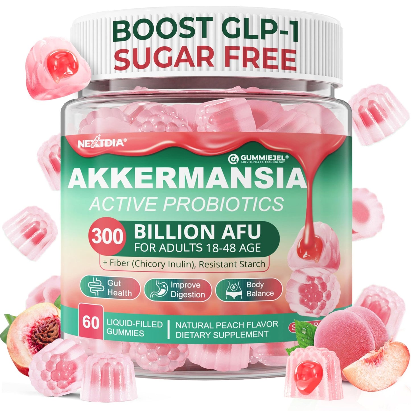Akkermansia Probiotics Gummies with Prebiotics Fiber, 300 Billion AFU Akkermansia Muciniphila, with Polyphenol Fruits, Resistant Starch - dailyvitalstore
