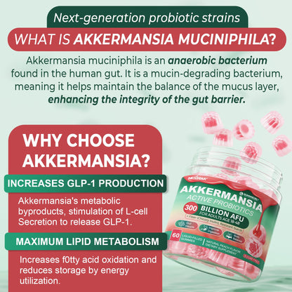 Akkermansia Probiotics Gummies with Prebiotics Fiber, 300 Billion AFU Akkermansia Muciniphila, with Polyphenol Fruits, Resistant Starch - dailyvitalstore