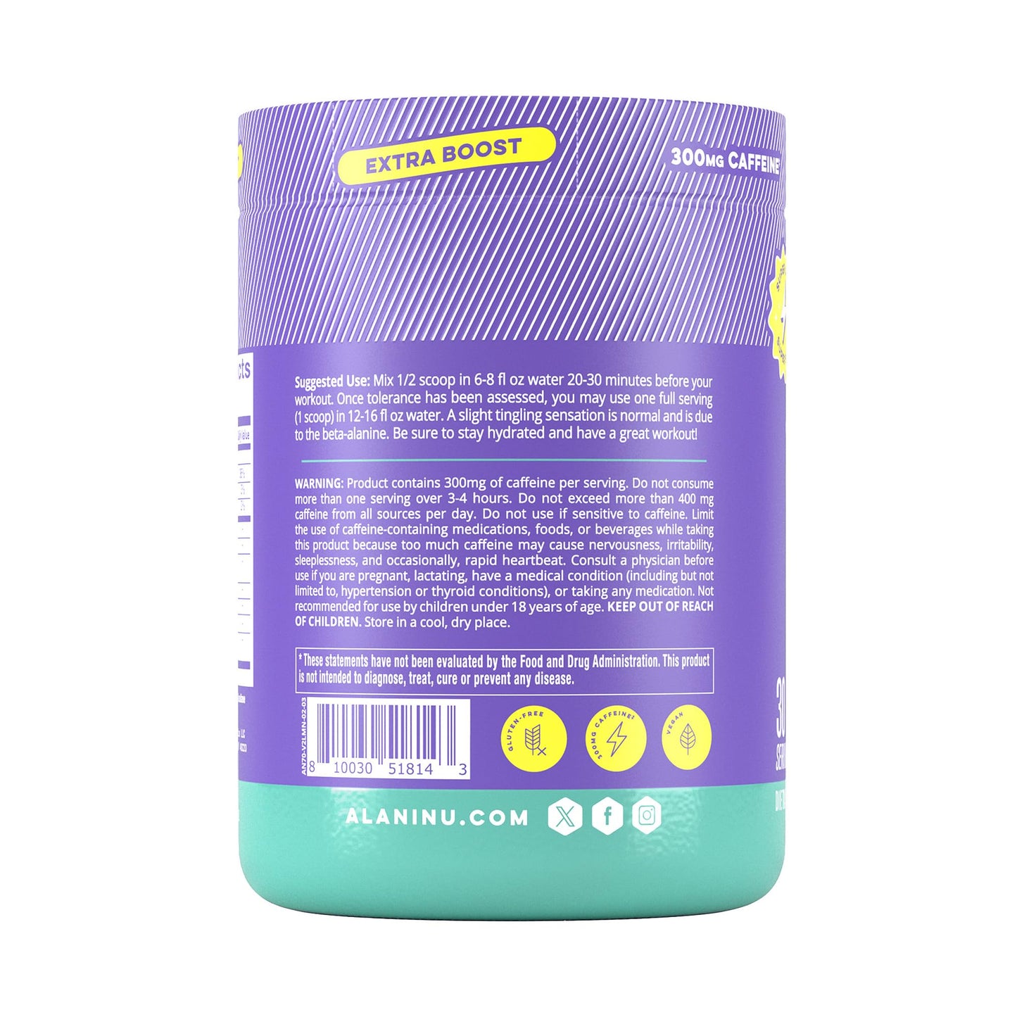 Alani Nu Pre Workout+ Powder Frozen Lemonade, Extra Boost, Sugar Free, 300mg Caffeine, L-Theanine, Beta-Alanine, Citrulline, 30 Servings - dailyvitalstore