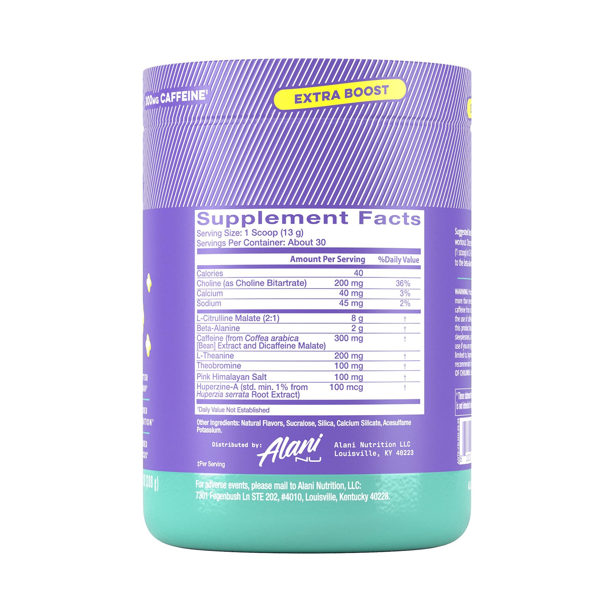 Alani Nu Pre Workout+ Powder Frozen Lemonade, Extra Boost, Sugar Free, 300mg Caffeine, L-Theanine, Beta-Alanine, Citrulline, 30 Servings - dailyvitalstore