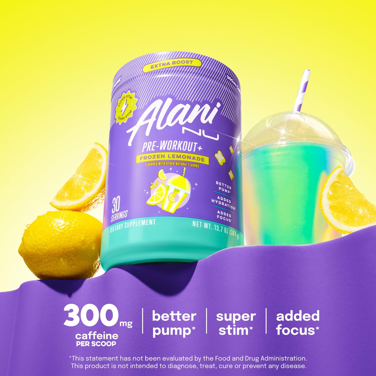 Alani Nu Pre Workout+ Powder Frozen Lemonade, Extra Boost, Sugar Free, 300mg Caffeine, L-Theanine, Beta-Alanine, Citrulline, 30 Servings - dailyvitalstore