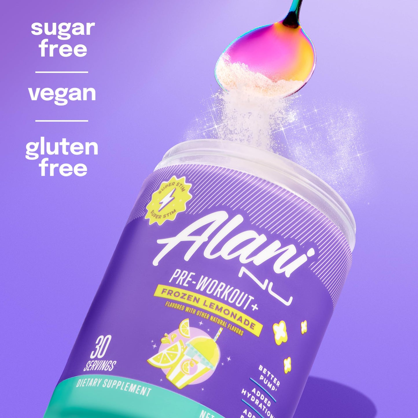 Alani Nu Pre Workout+ Powder Frozen Lemonade, Extra Boost, Sugar Free, 300mg Caffeine, L-Theanine, Beta-Alanine, Citrulline, 30 Servings - dailyvitalstore