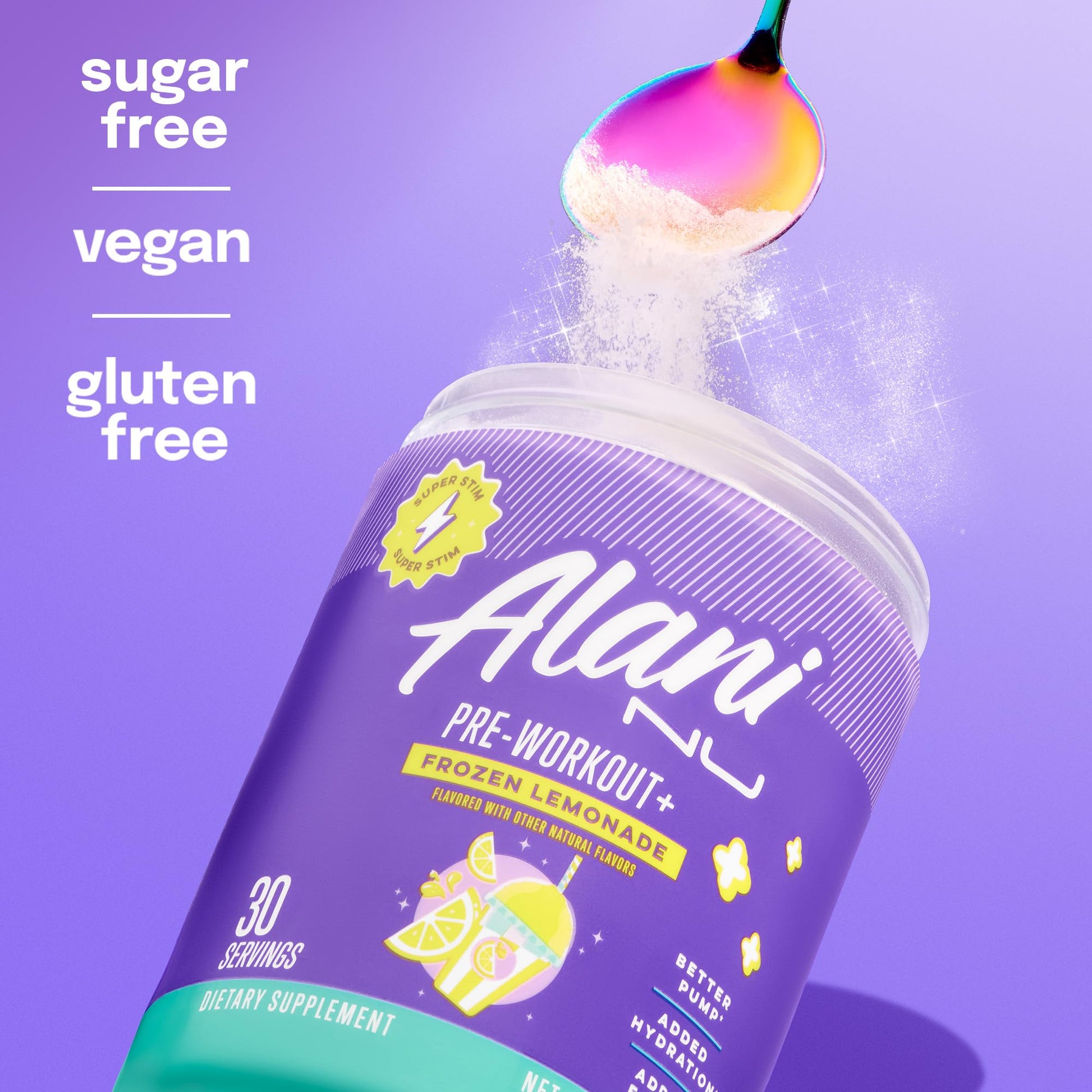 Alani Nu Pre Workout+ Powder Frozen Lemonade, Extra Boost, Sugar Free, 300mg Caffeine, L-Theanine, Beta-Alanine, Citrulline, 30 Servings - dailyvitalstore