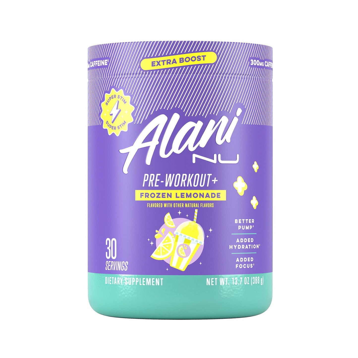 Alani Nu Pre Workout+ Powder Frozen Lemonade, Extra Boost, Sugar Free, 300mg Caffeine, L-Theanine, Beta-Alanine, Citrulline, 30 Servings - dailyvitalstore