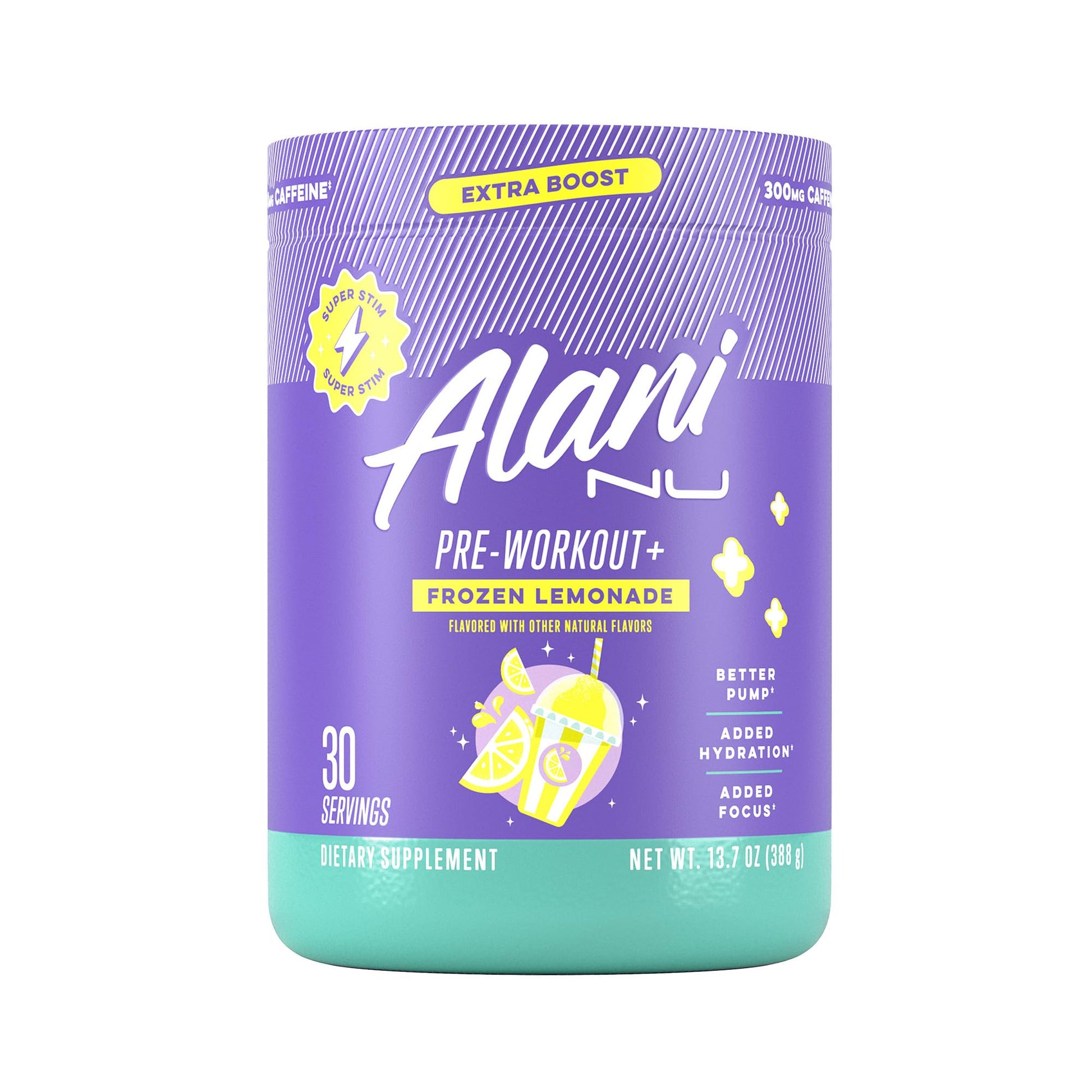 Alani Nu Pre Workout+ Powder Frozen Lemonade, Extra Boost, Sugar Free, 300mg Caffeine, L-Theanine, Beta-Alanine, Citrulline, 30 Servings - dailyvitalstore