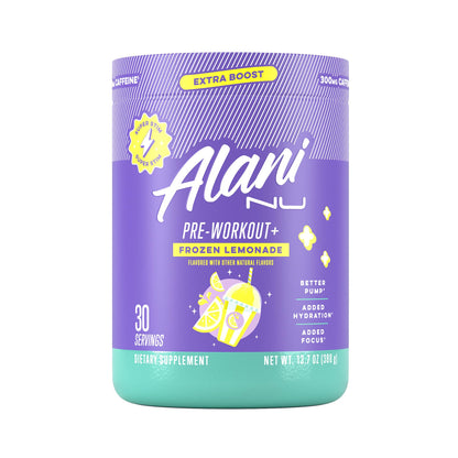 Alani Nu Pre Workout+ Powder Frozen Lemonade, Extra Boost, Sugar Free, 300mg Caffeine, L-Theanine, Beta-Alanine, Citrulline, 30 Servings - dailyvitalstore