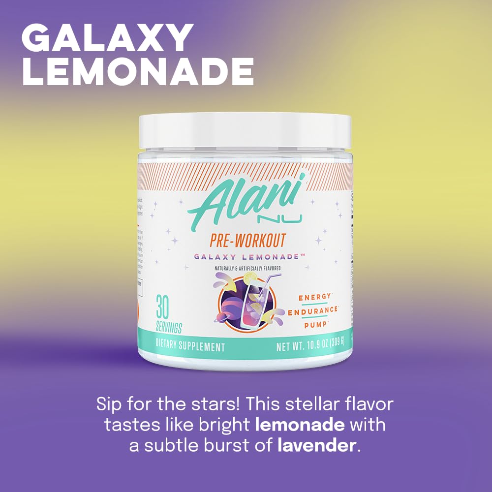 Alani Nu Pre Workout Powder GLAXAY Lemonade, Amino Energy Boost, Endurance Supplement, Sugar Free, 200mg Caffeine, L-Theanine, Beta-Alanine, L-Citrulline, 30 Servings - dailyvitalstore