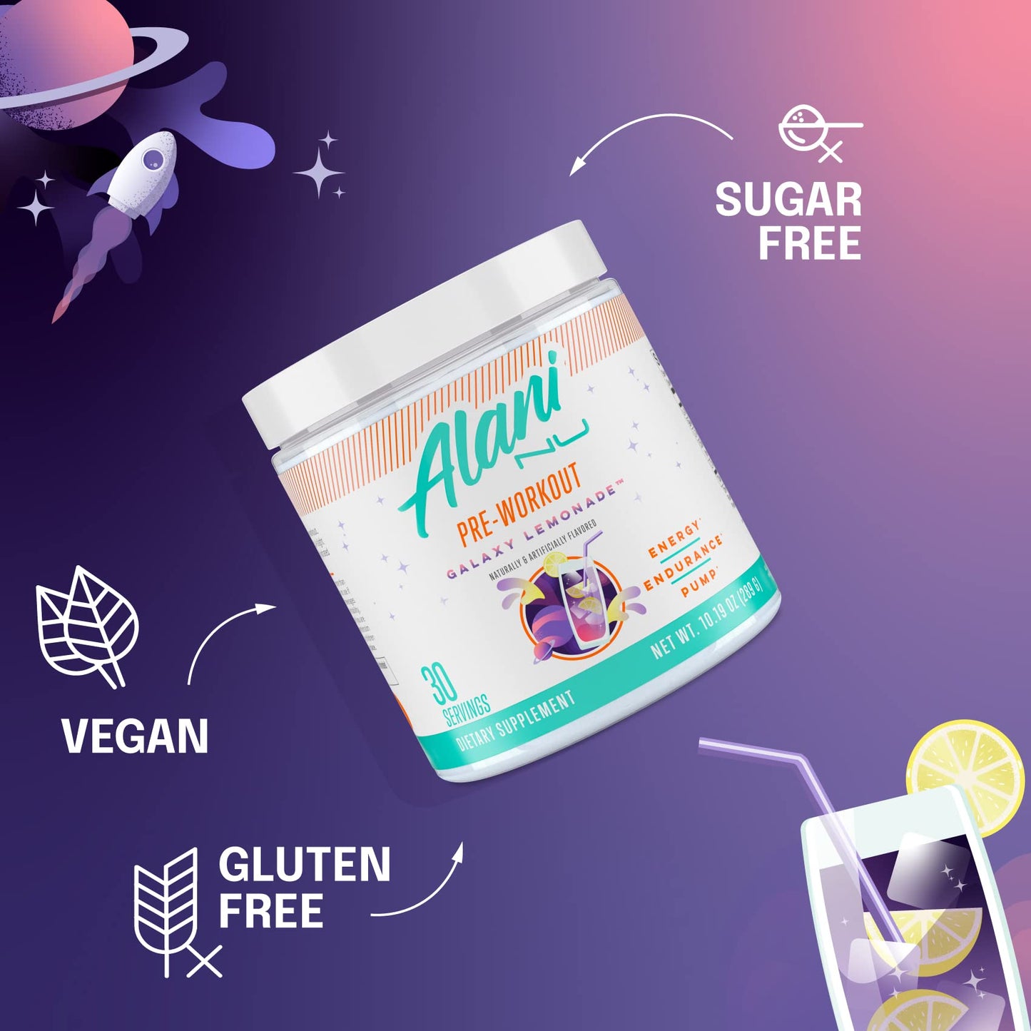 Alani Nu Pre Workout Powder GLAXAY Lemonade, Amino Energy Boost, Endurance Supplement, Sugar Free, 200mg Caffeine, L-Theanine, Beta-Alanine, L-Citrulline, 30 Servings - dailyvitalstore