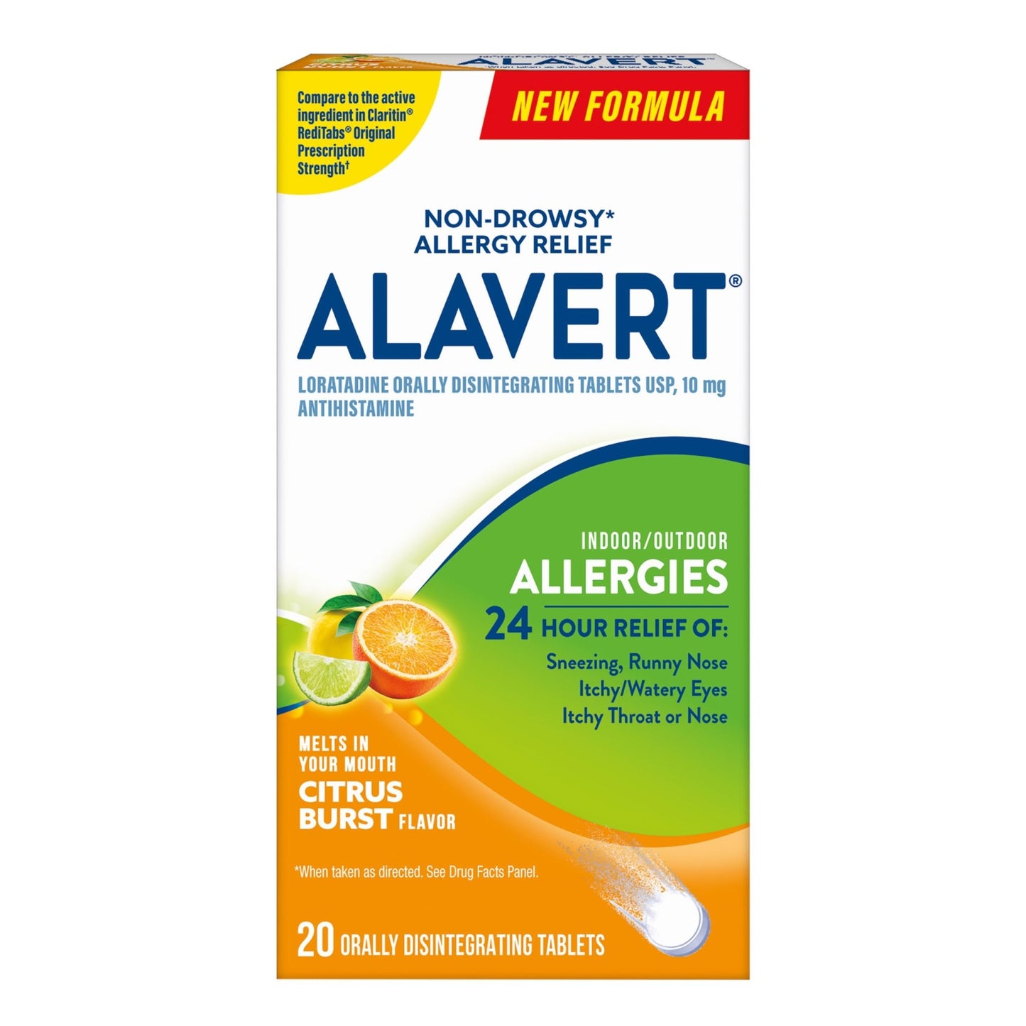 Alavert 24 Hour Allergy Relief Tablets, Non-Drowsy Antihistamine, Orally Disintegrating Allergy Tablets, Loratadine 10 mg, Citrus Burst Flavor, 18 Count - dailyvitalstore