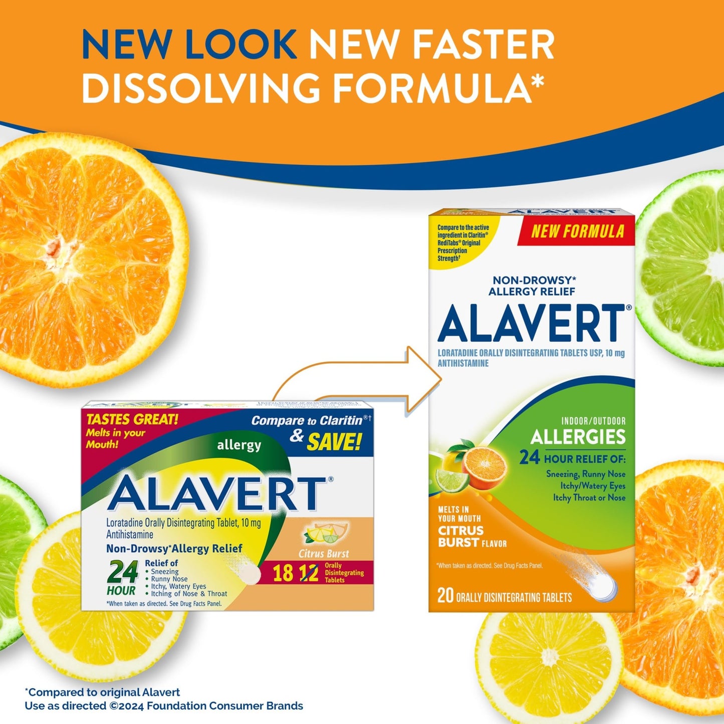 Alavert 24 Hour Allergy Relief Tablets, Non-Drowsy Antihistamine, Orally Disintegrating Allergy Tablets, Loratadine 10 mg, Citrus Burst Flavor, 18 Count - dailyvitalstore