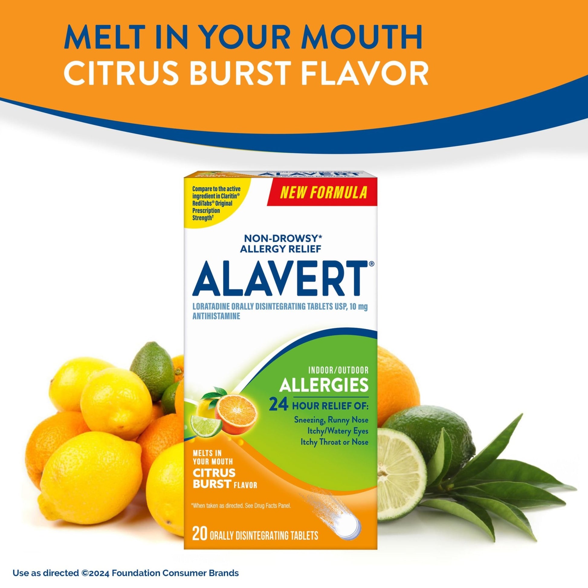 Alavert 24 Hour Allergy Relief Tablets, Non-Drowsy Antihistamine, Orally Disintegrating Allergy Tablets, Loratadine 10 mg, Citrus Burst Flavor, 18 Count - dailyvitalstore