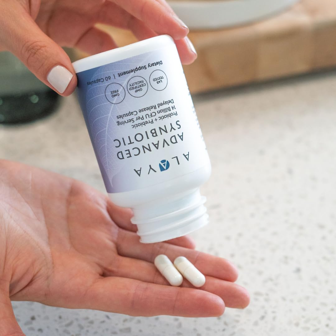 Alaya Naturals Advanced Synbiotic - Probiotic + Prebiotic - 14 Billion CFU Delayed Release Probiotic Supplement with Prebiotics from Sunfiber®, and L-glutamine for Gut Lining Integrity - 60 Capsules - dailyvitalstore