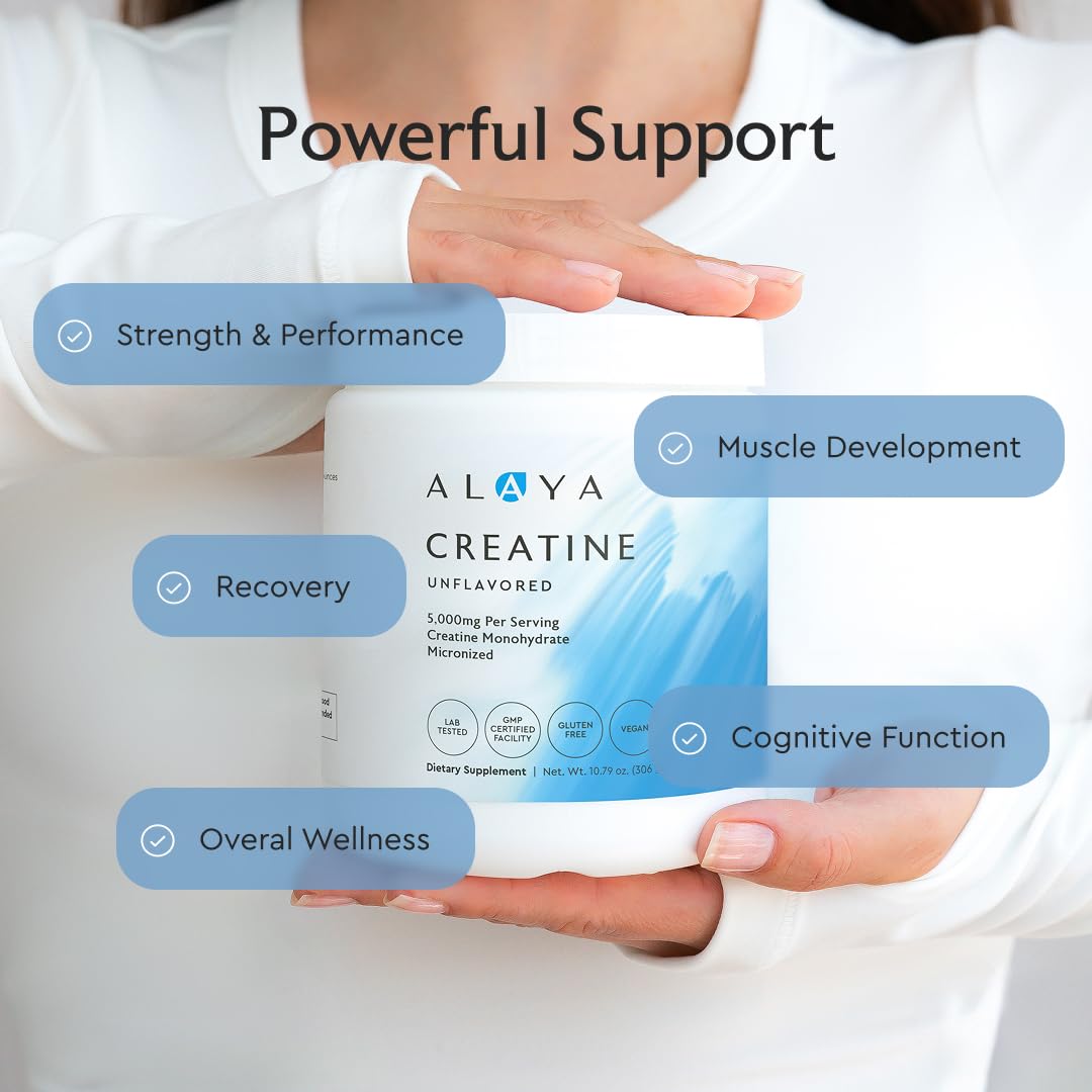 Alaya Naturals Micronized Creatine Monohydrate Powder – Pure Performance Fuel for Strength, Mental Focus, Vegan, Non-GMO, Easily Mixable & Flavorless - 5 g - dailyvitalstore