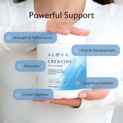 Alaya Naturals Micronized Creatine Monohydrate Powder – Pure Performance Fuel for Strength, Mental Focus, Vegan, Non-GMO, Easily Mixable & Flavorless - 5 g - dailyvitalstore