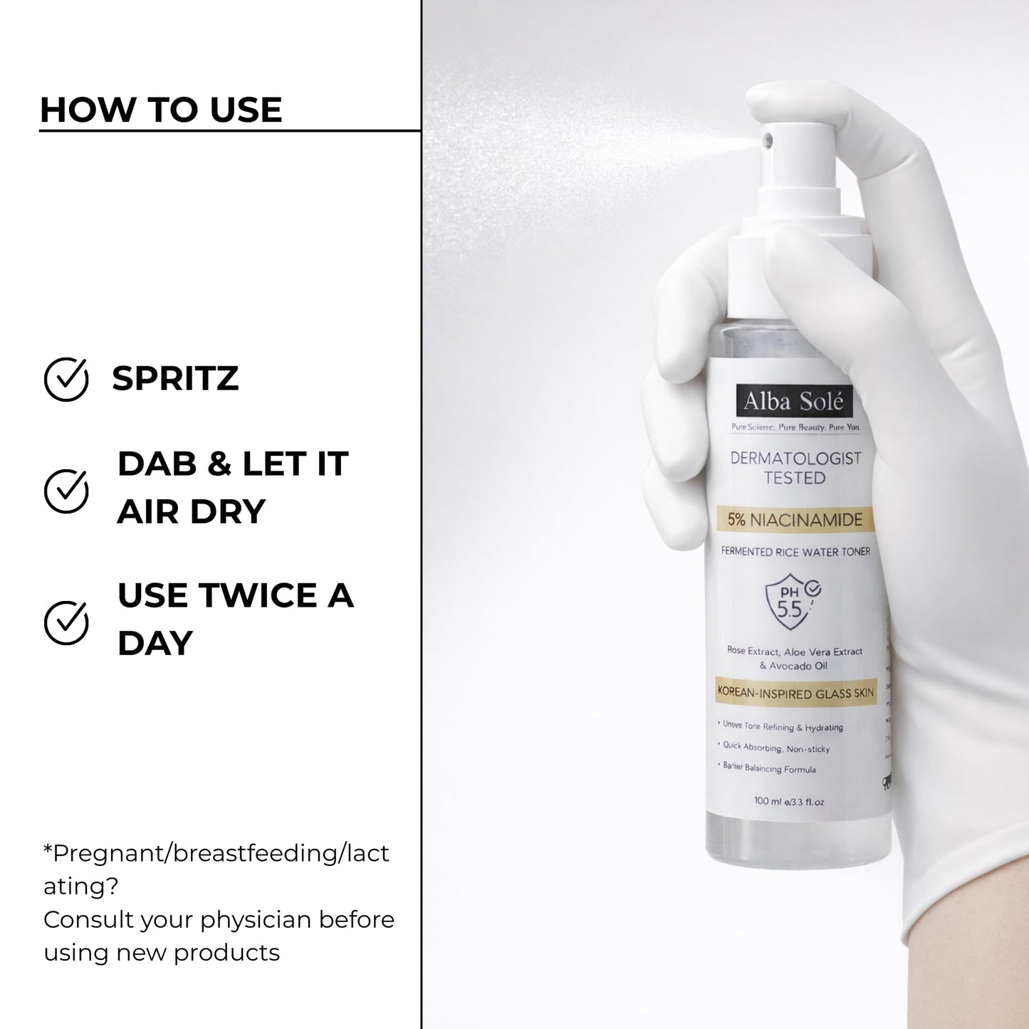 Alba Solé 5% Niacinamide Face Toner with Fermented Rice Water | pH 5.5 Balancing Toner | Hydrates, Refines Pores & Brightens for Glass Skin - dailyvitalstore
