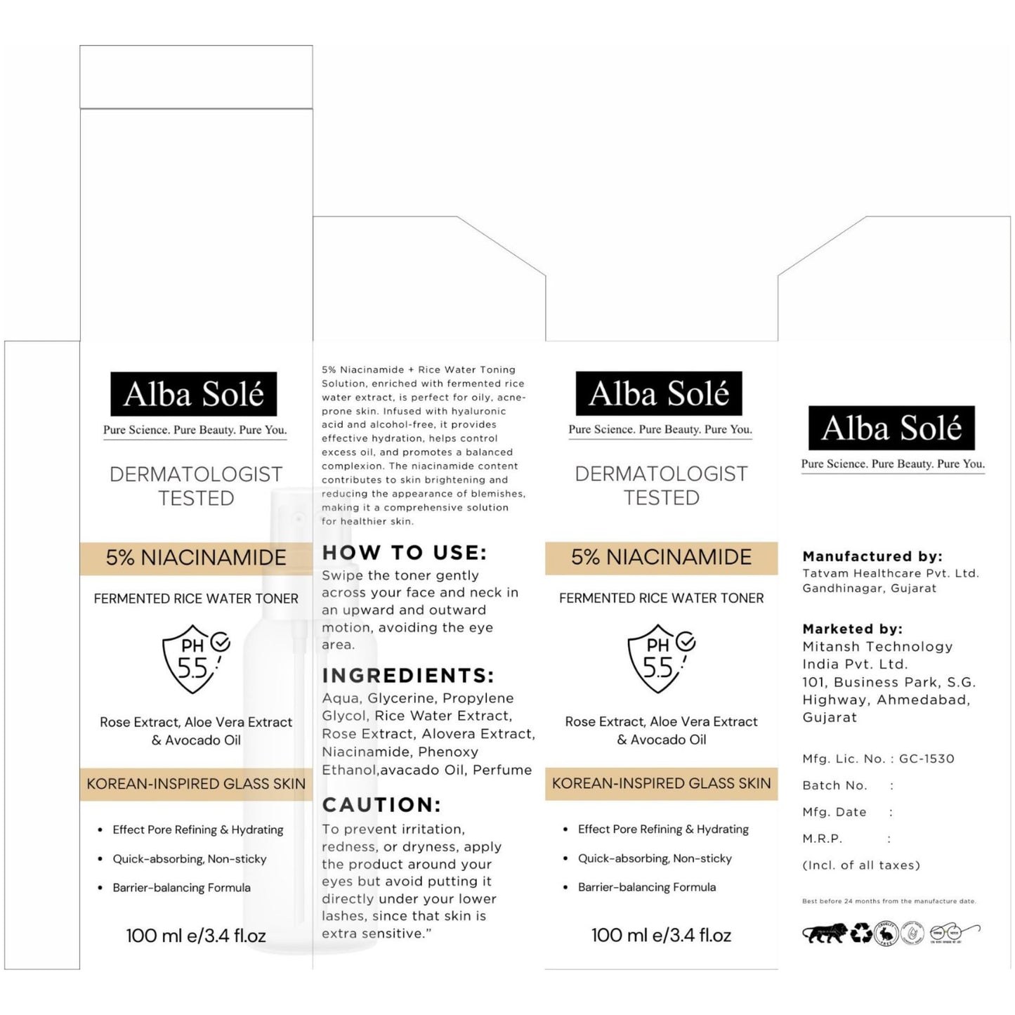 Alba Solé 5% Niacinamide Face Toner with Fermented Rice Water | pH 5.5 Balancing Toner | Hydrates, Refines Pores & Brightens for Glass Skin - dailyvitalstore