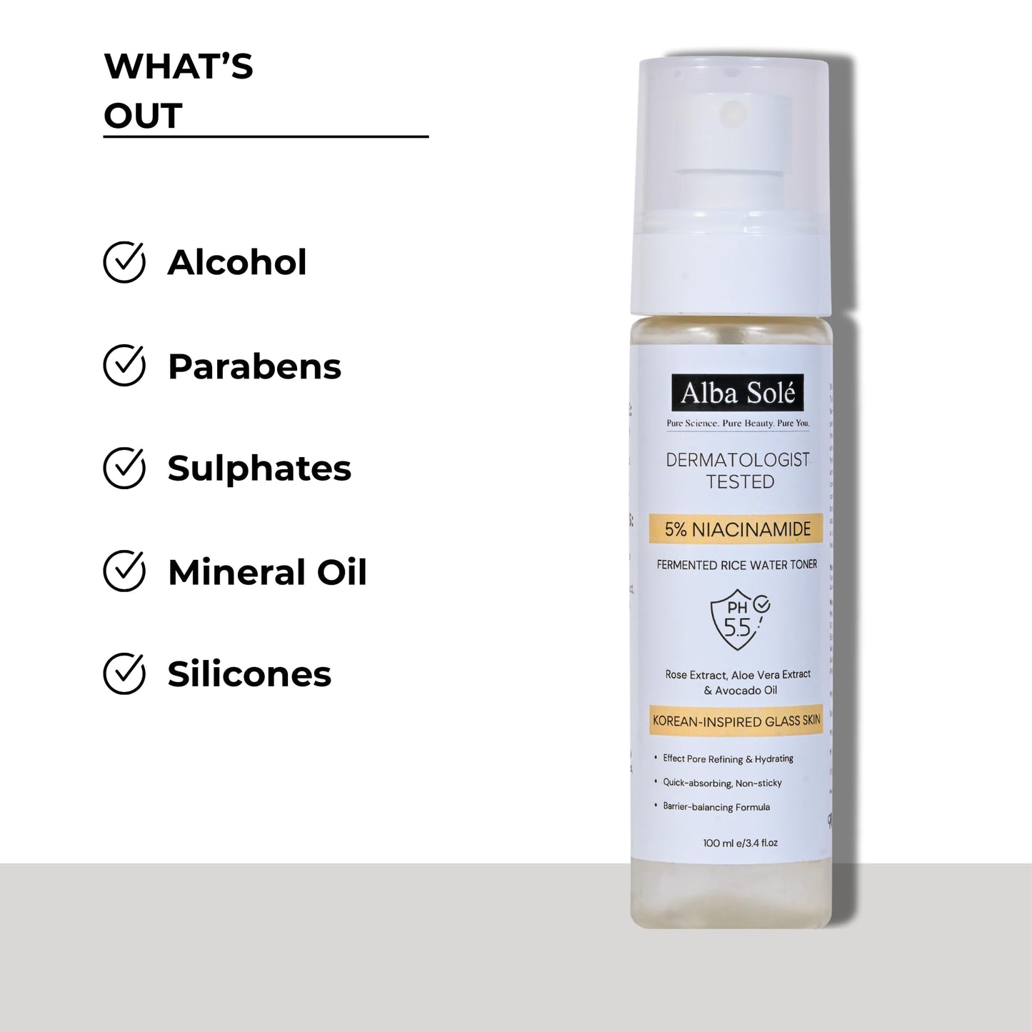 Alba Solé 5% Niacinamide Face Toner with Fermented Rice Water | pH 5.5 Balancing Toner | Hydrates, Refines Pores & Brightens for Glass Skin - dailyvitalstore