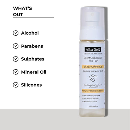 Alba Solé 5% Niacinamide Face Toner with Fermented Rice Water | pH 5.5 Balancing Toner | Hydrates, Refines Pores & Brightens for Glass Skin - dailyvitalstore
