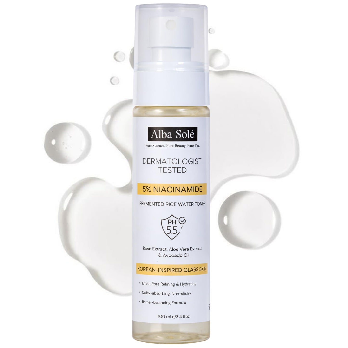 Alba Solé 5% Niacinamide Face Toner with Fermented Rice Water | pH 5.5 Balancing Toner | Hydrates, Refines Pores & Brightens for Glass Skin - dailyvitalstore