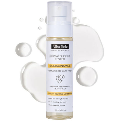 Alba Solé 5% Niacinamide Face Toner with Fermented Rice Water | pH 5.5 Balancing Toner | Hydrates, Refines Pores & Brightens for Glass Skin - dailyvitalstore
