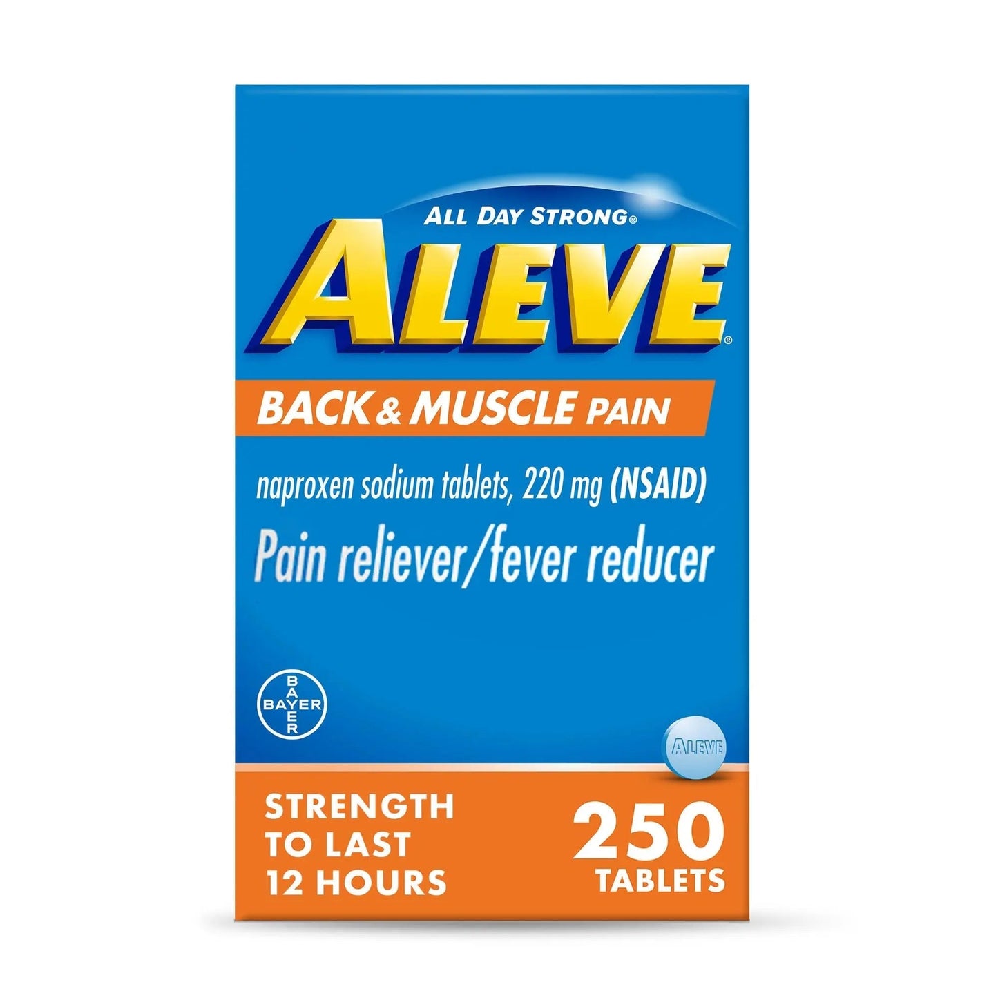 Aleve Back & Muscle Pain Relief Naproxen Sodium Tablets, Pain Reliever & Fever Reducer, Medicine for Body , 250 Count - dailyvitalstore