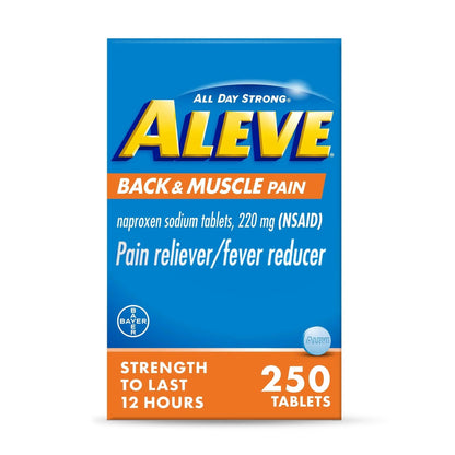 Aleve Back & Muscle Pain Relief Naproxen Sodium Tablets, Pain Reliever & Fever Reducer, Medicine for Body , 250 Count - dailyvitalstore