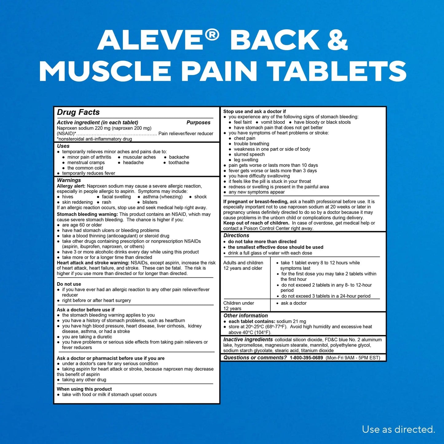 Aleve Back & Muscle Pain Relief Naproxen Sodium Tablets, Pain Reliever & Fever Reducer, Medicine for Body , 250 Count - dailyvitalstore