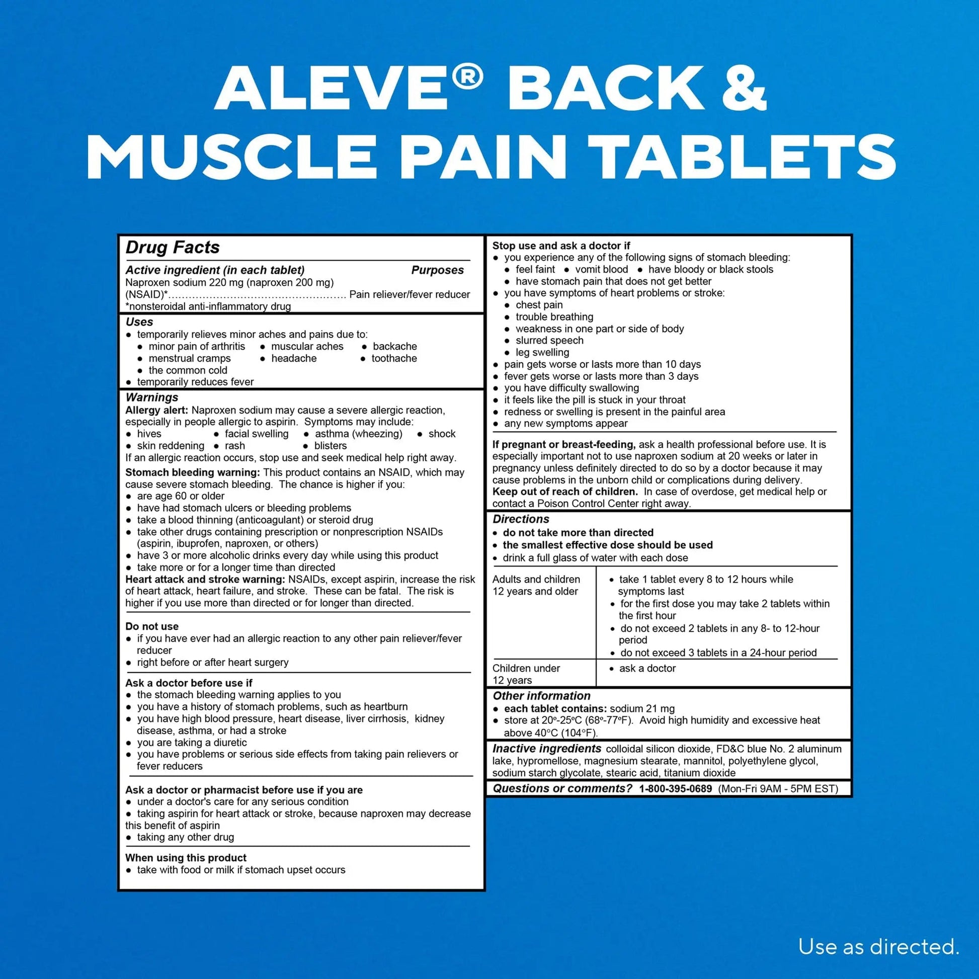 Aleve Back & Muscle Pain Relief Naproxen Sodium Tablets, Pain Reliever & Fever Reducer, Medicine for Body , 250 Count - dailyvitalstore