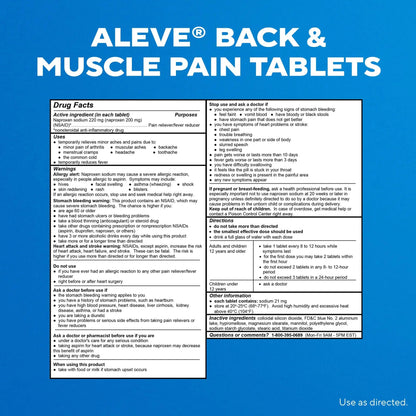 Aleve Back & Muscle Pain Relief Naproxen Sodium Tablets, Pain Reliever & Fever Reducer, Medicine for Body , 250 Count - dailyvitalstore