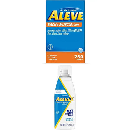 Aleve Back & Muscle with Naproxen, 250 Count & AleveX Pain Relief Spray, 3.2 Ounce, Pain Relief - dailyvitalstore