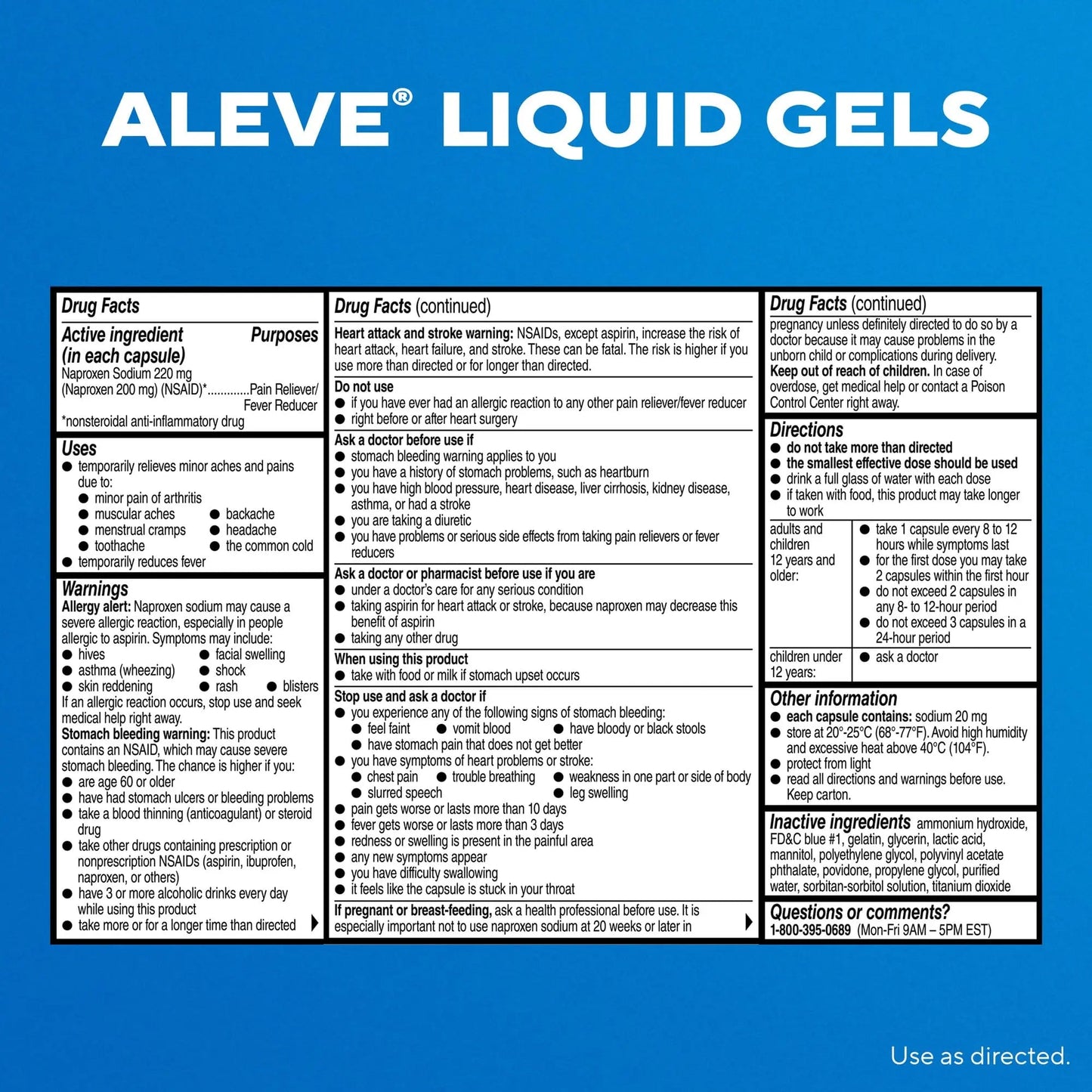 Aleve Liquid Capsules, Naproxen Sodium Capsules 220 mg (NSAID), Pain Reliever/Fever Reducer, Fast Pain Relief, 120 Count - dailyvitalstore