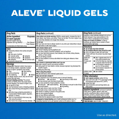 Aleve Liquid Capsules, Naproxen Sodium Capsules 220 mg (NSAID), Pain Reliever/Fever Reducer, Fast Pain Relief, 120 Count - dailyvitalstore