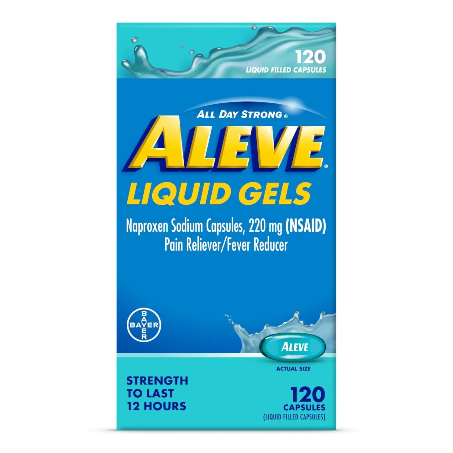 Aleve Liquid Capsules, Naproxen Sodium Capsules 220 mg (NSAID), Pain Reliever/Fever Reducer, Fast Pain Relief, 120 Count - dailyvitalstore