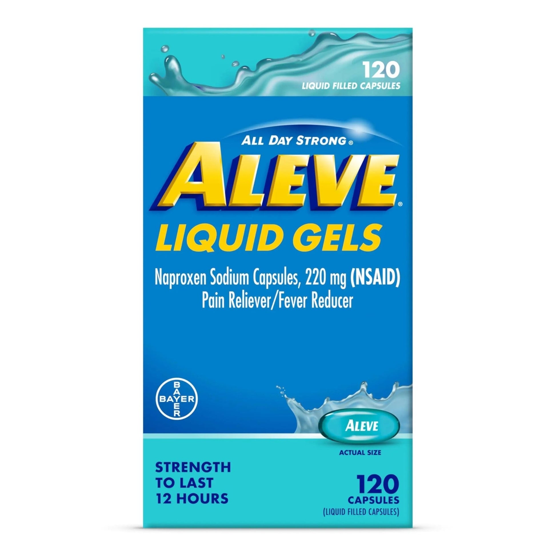 Aleve Liquid Capsules, Naproxen Sodium Capsules 220 mg (NSAID), Pain Reliever/Fever Reducer, Fast Pain Relief, 120 Count - dailyvitalstore