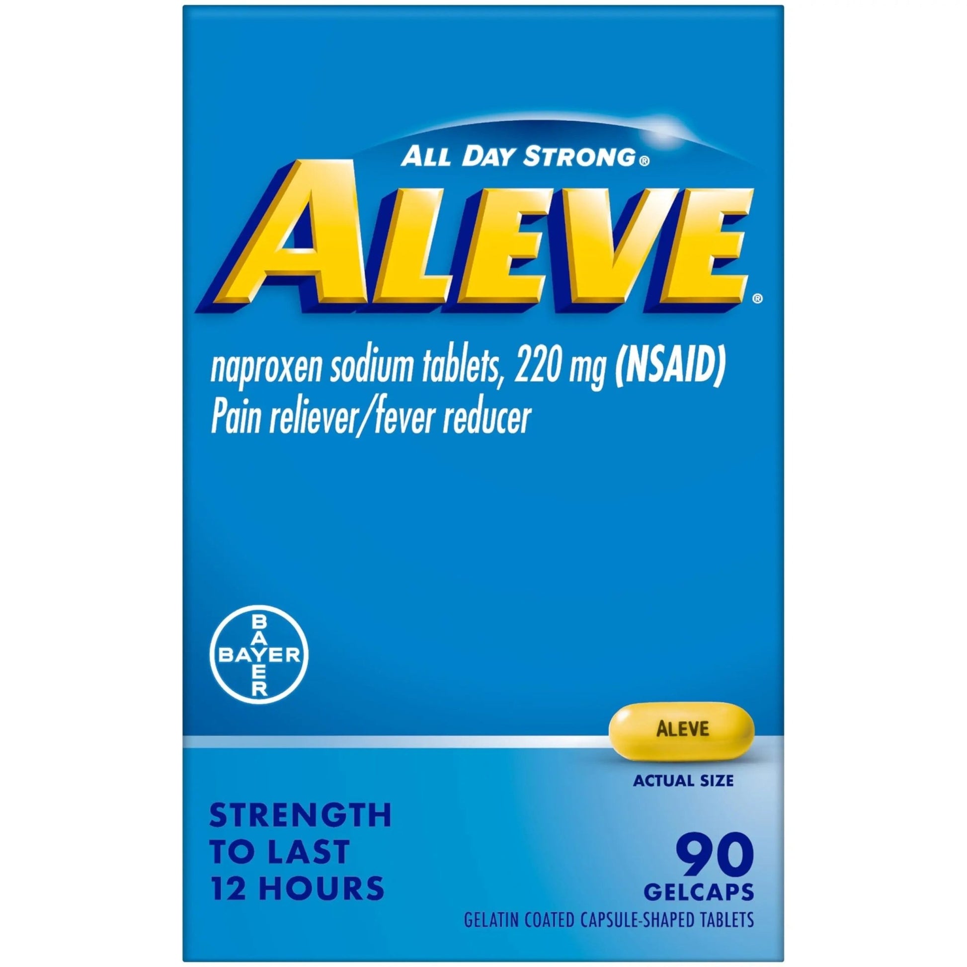 Aleve Pain Reliever & Fever Reducer Gelcaps, Naproxen Sodium, Headache and Back and Body Pain Relief Medicine, for Adults and Children Ages 12 and Up, 90 Count - dailyvitalstore