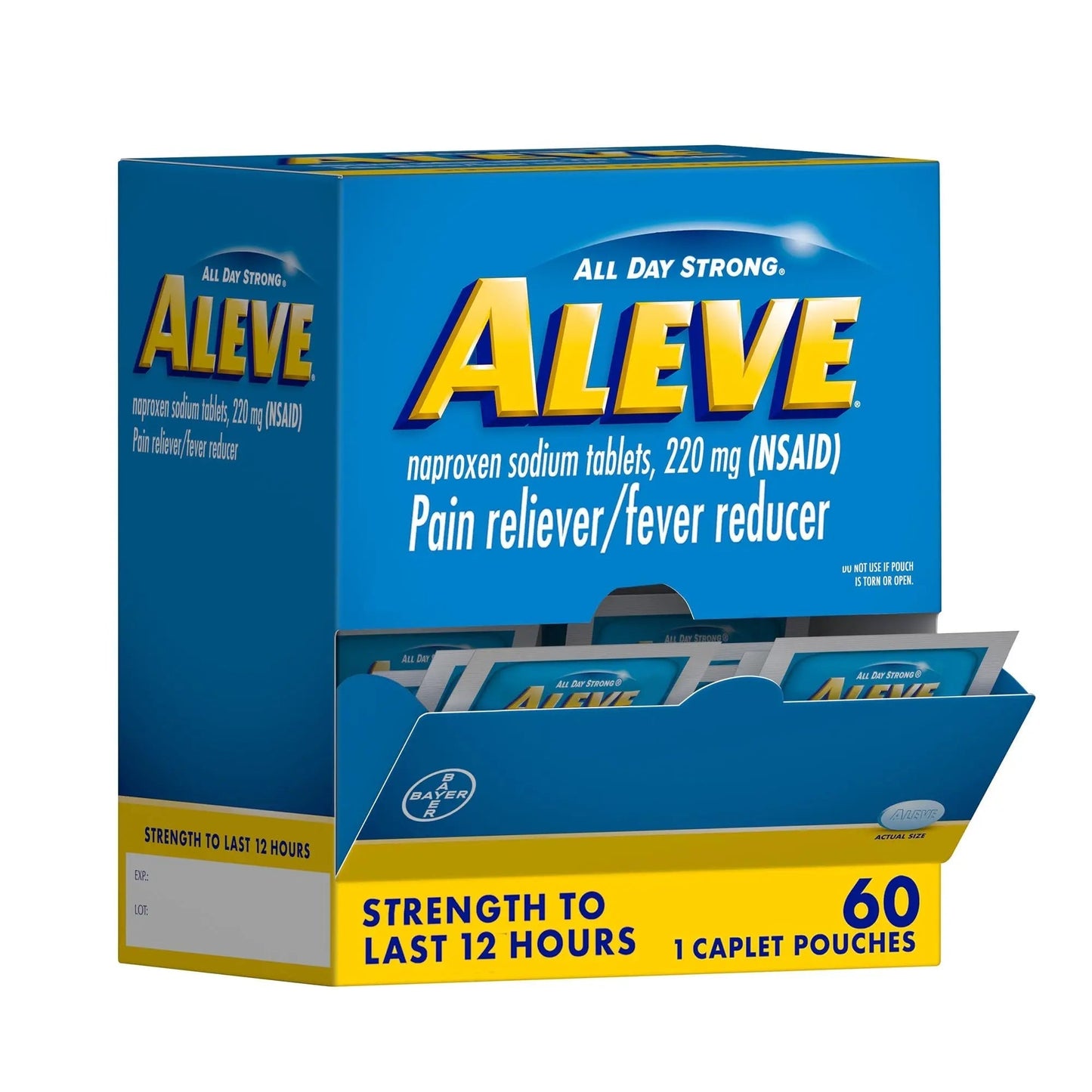 Aleve Pain Reliever & Fever Reducer Naproxen Sodium Caplets, Body and Arthritis Pain Reliever, Medicine for Adults and Children Ages 12 and Up, 60 Individual Pouches - dailyvitalstore