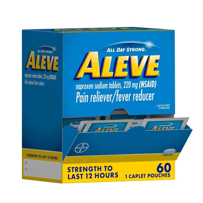 Aleve Pain Reliever & Fever Reducer Naproxen Sodium Caplets, Body and Arthritis Pain Reliever, Medicine for Adults and Children Ages 12 and Up, 60 Individual Pouches - dailyvitalstore
